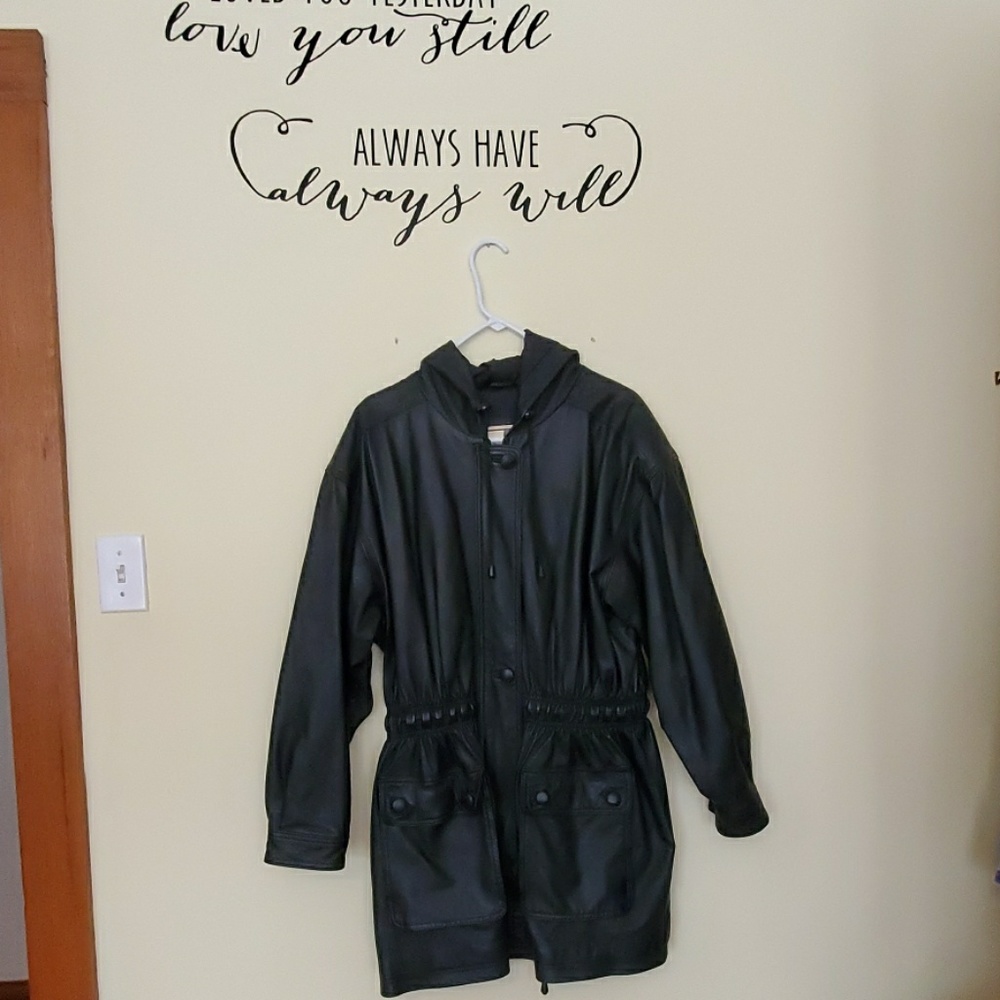 Leather jacket hooded large